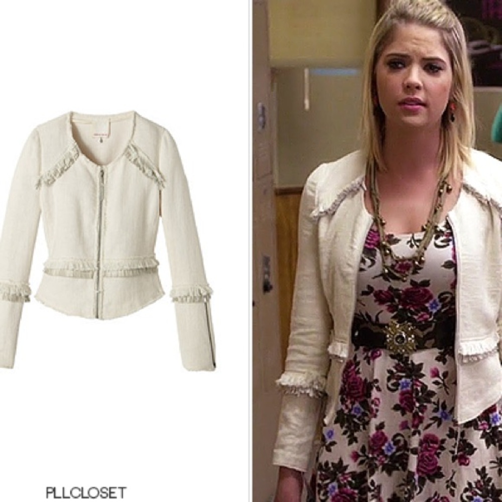 Rebecca Taylor Ivory Tweed Textured Fringe Zip Jacket ASO Pretty Little Liars 2